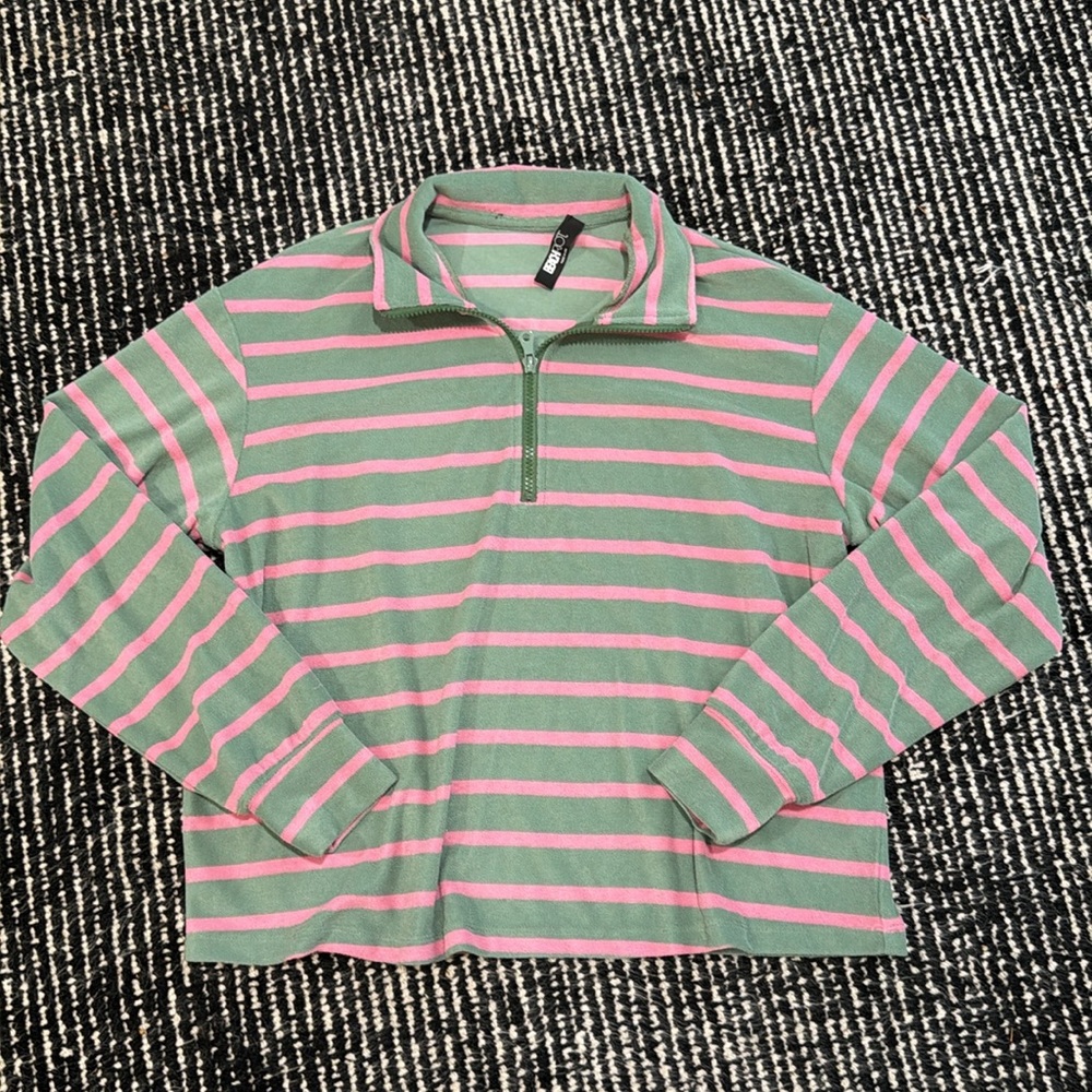 Beach riot - Green and Pink Striped Quarter-Zip Pullover